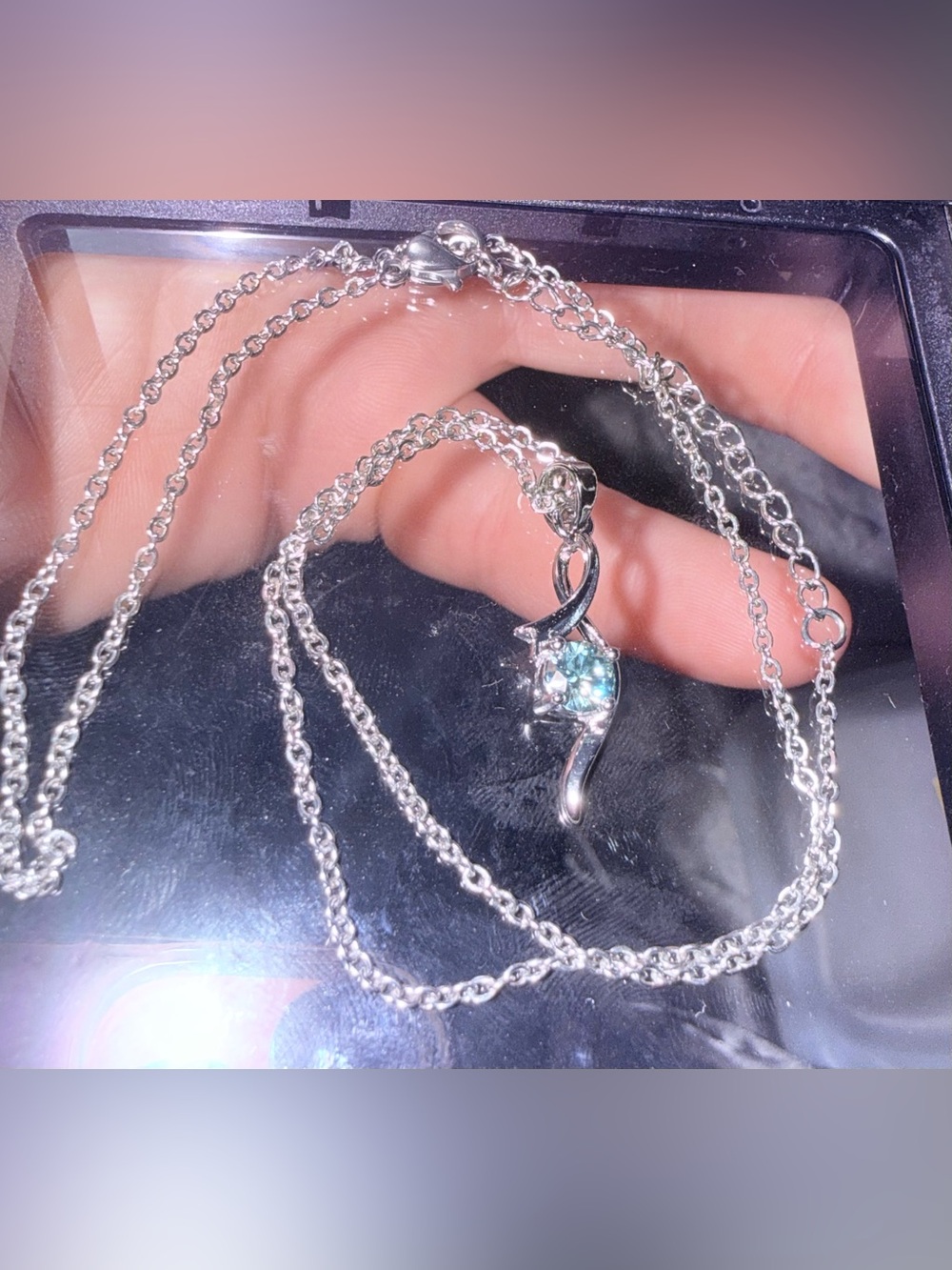 New Sterling Silver 925  Twist  Necklace with Aqua Blue .75 Moissanite Stone